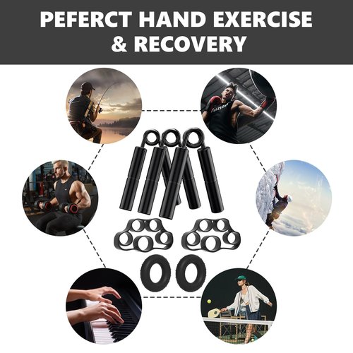Professional Hand Grip Strengthener Trainer Kit, 50-100LB Metal Hand Gripper with 2 Finger Stretcher & 2 Grip Ring Wrist Foream Strengthener Exercise Workout Trainer for Pro Beginner (Black)