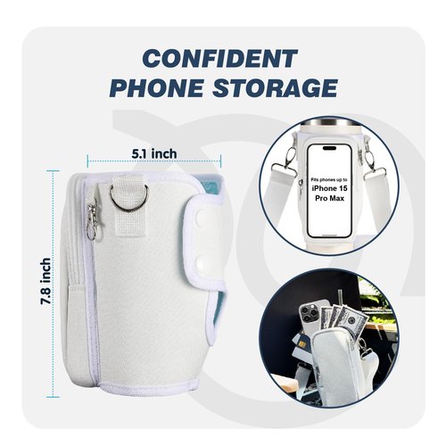 Marchoose Watter Bottle Carrier Bag for Stanley Cup with Phone Pocket, fit for Stanley 40 oz Tumbler & Simple Modern 40oz Water Bottle, Odor-Free Holder Pouch with Adjustable Strap (Rose Quartz)