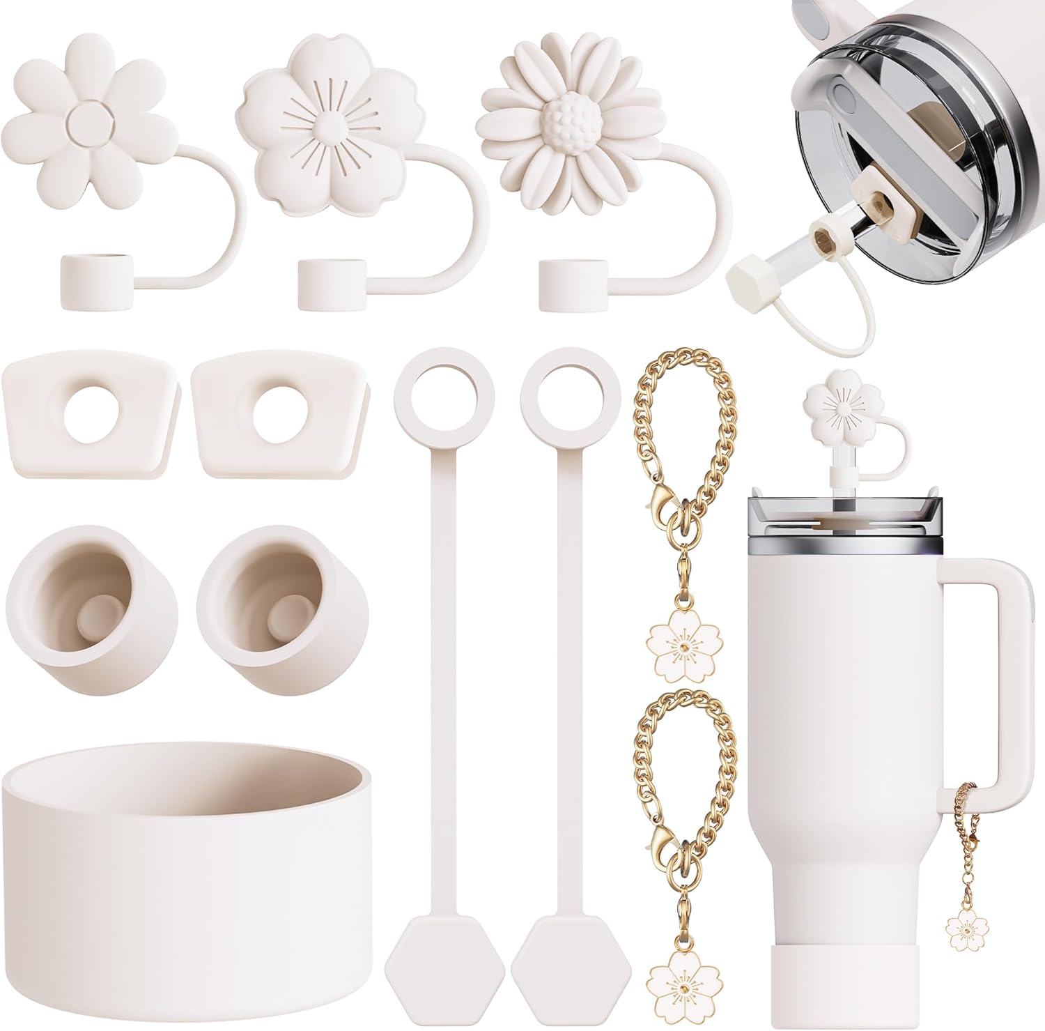 Stanley 12-Piece Cup Accessories Set - 3 Flower Straw Toppers, Silicone Boots & Charms for 30/40 Oz Tumblers