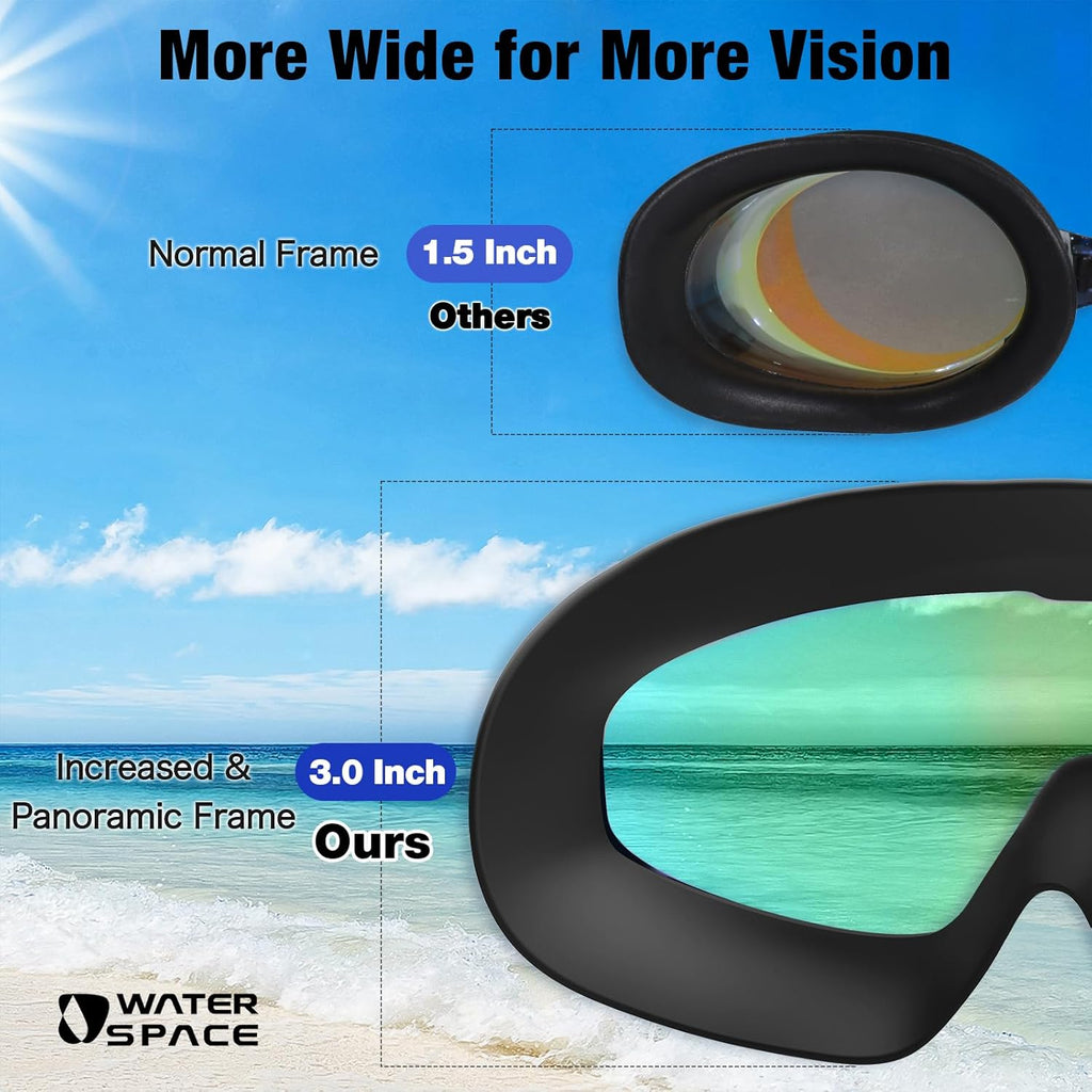 Water Space Swim Goggles 2 Pack for Adult Men Women, Anti-fog UV Protection No Leak 180° Wide View Clear Vision Pool Goggles