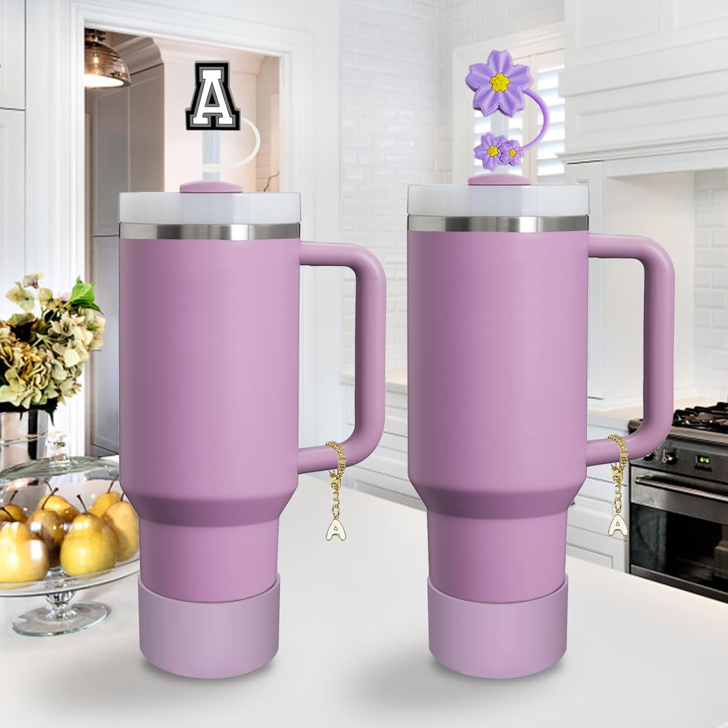 Stanley Cup Accessories Set - 2 Straw Covers, Spill-Proof Stopper & Handle Charm for 40/30 Oz Tumblers