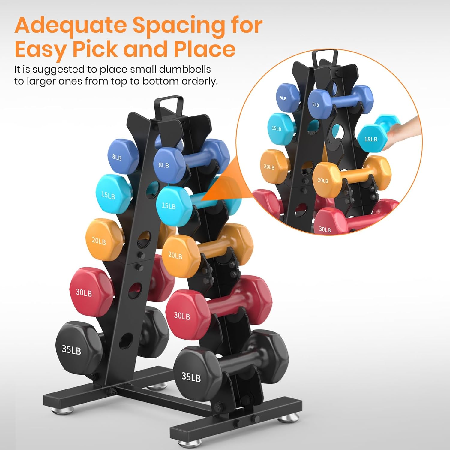 TomCare Dumbbell Rack - 6-Tier A-Frame Weight Storage Stand for Home Gym | Metal Holder with Handle
