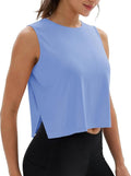 MAGCOMSEN Women's Crop Tank Top - Sleeveless Workout Shirt with Side Slits for Gym & Yoga