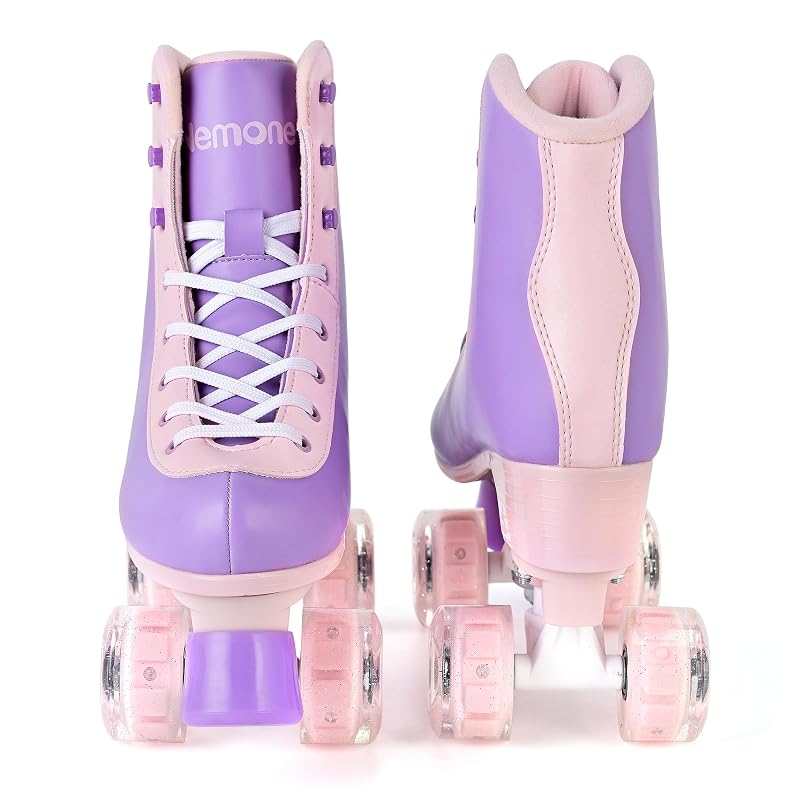 NEMONE Lavendar Dream Quad Roller Skates for Women, Girls - Light-Up PU Leather High-Top