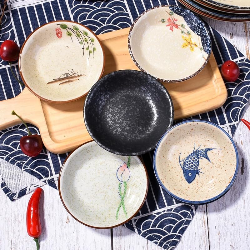Soy Sauce Dishes Set of 5, 3.8 in – Japanese Style Dipping Bowls (GS)