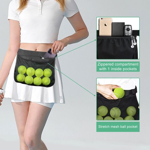 AccEncyc Tennis Ball Holder Ball Bag, Adjustable Pickleball Waist Pouch Holder, Bags Holding 8-10 Tennis or Pickleball, Waist Hip Bags for Tennis, Cycling, Golf (1 Pack)