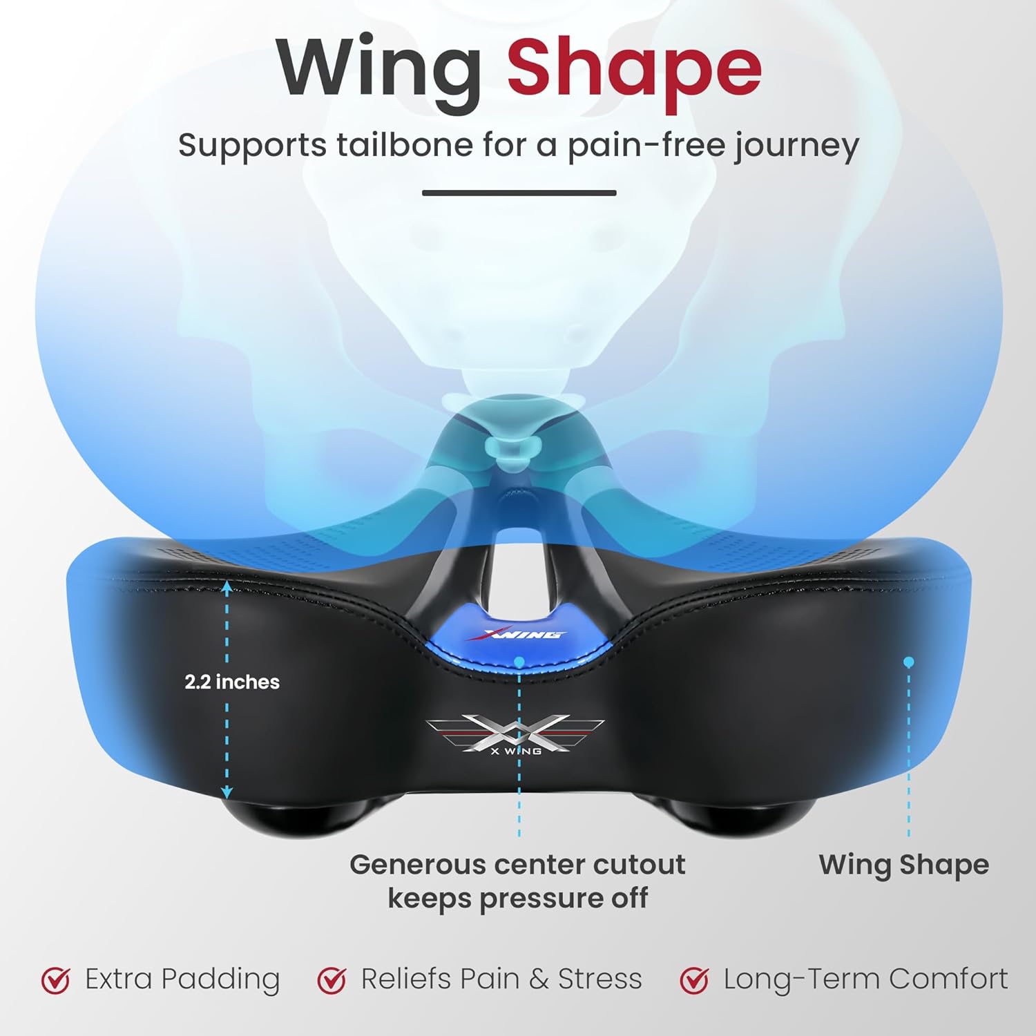 X WING Comfort Bike Seat - Innovative 5-Zone Design with Memory Foam for Men & Women | Ideal for City, MTB & Trekking Bikes