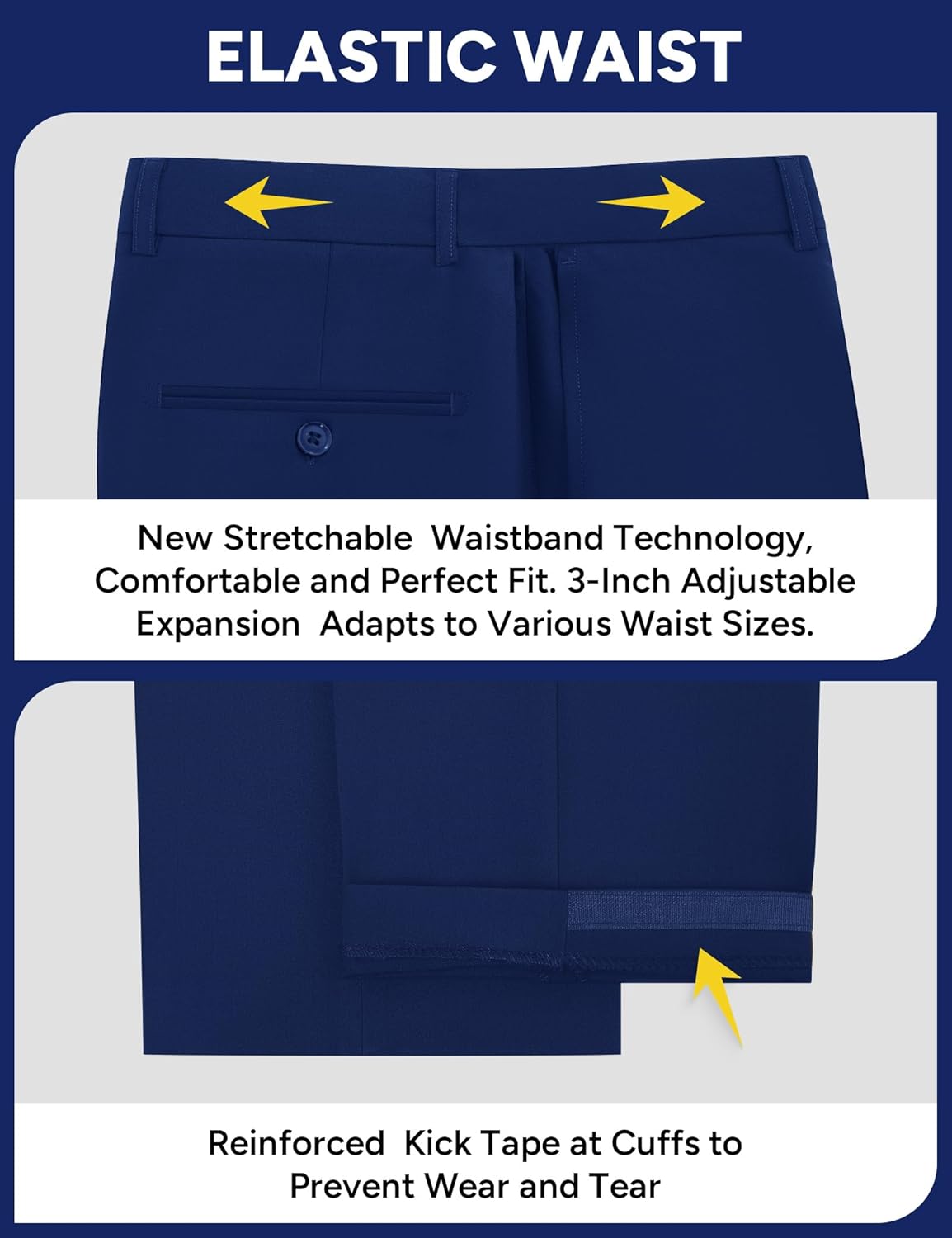 Skiennix Men's Stretch Dress Pants - Expandable Waist for Comfort | Slim Fit, Classic Straight, Big & Tall