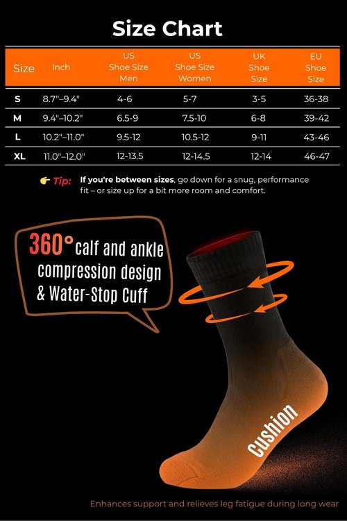 WRAP ME Waterproof Socks for Men Women, Ultimate Warmth with Merino Wool, Waterproof Hiking Socks with Breathable Cushion