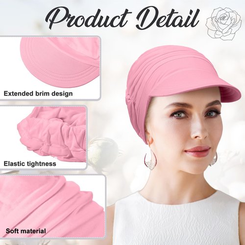 Jamntower 6 Pcs Chemo Cancer Hat for Women Breathable Bamboo Newsboy Baseball Cap Soft Headwear for Cancer Patient Hair Loss (Pink, Purple, Blue, Gray, Beige, Khaki)