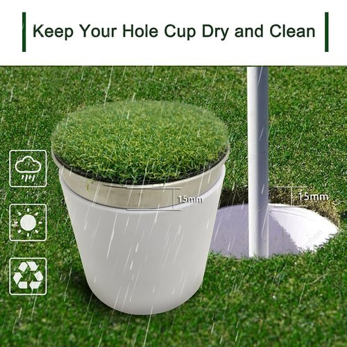 Golf Hole Cup Putting Green for Backyard Practice Putting Green Hole Simulated Lawn and Metal Base(2 Pieces)