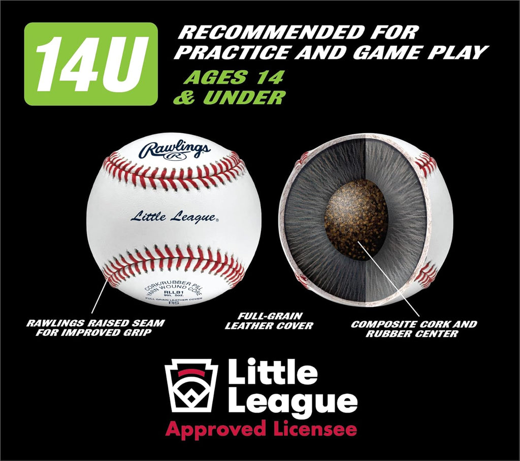 Rawlings Little League Baseballs - Competition Grade RLLB1 for Youth 14U | Multiple Count Options