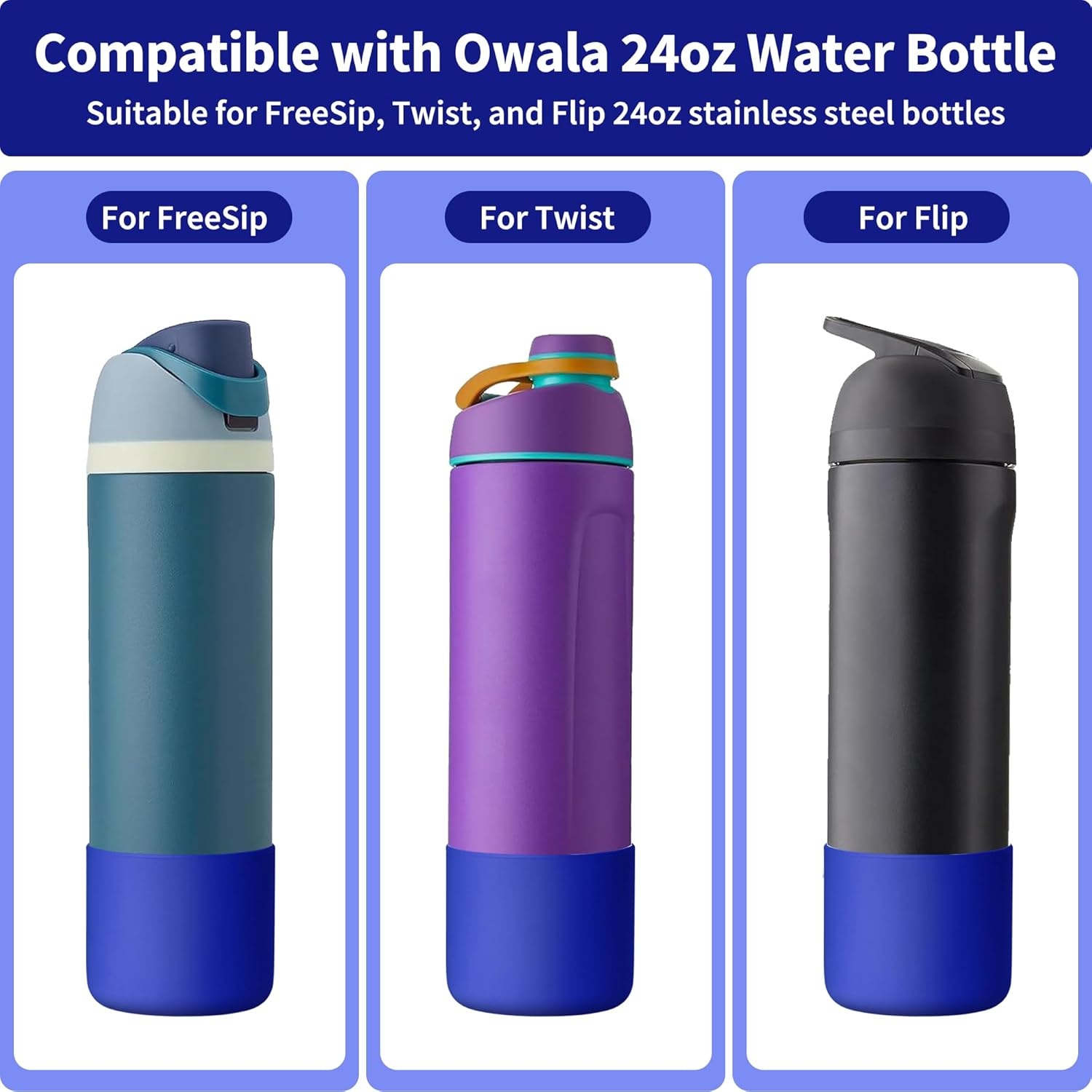 Owala Silicone Water Bottle Boot - Anti-Slip Protective Sleeve for 24 oz Stainless Steel Bottles | Navy