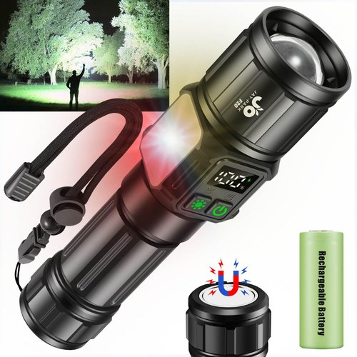 JAY-PARK Flashlights High Lumens, Rechargeable Flashlight 100000 Lumens with Magnetic, Bright Flash Light 9 Modes with 5000 mAh Battery, Tactical Flashlight for Camping, Hiking, Dog Walking