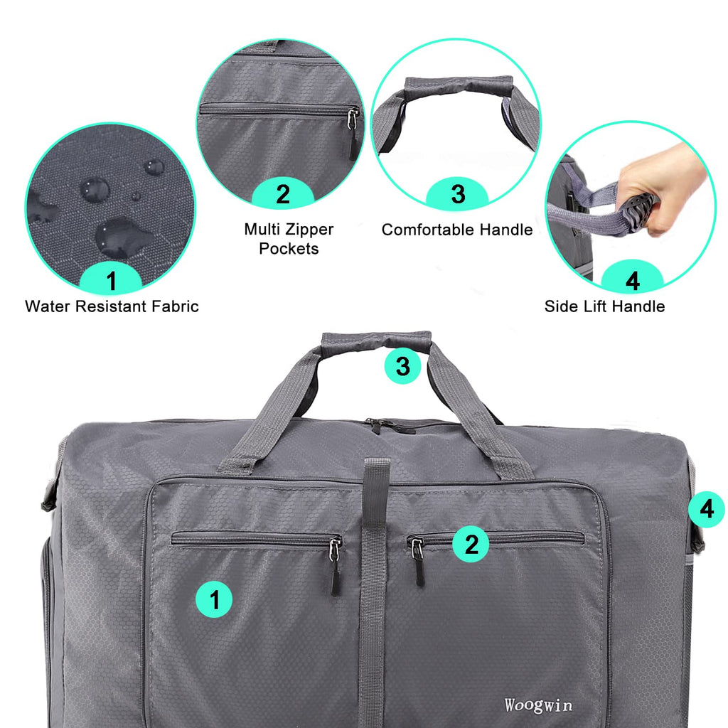 Woogwin Travel Duffel Bag Large Foldable Waterproof Overnight Bag for Beach Swim Bags Pool Sports Gym (100L Grey)