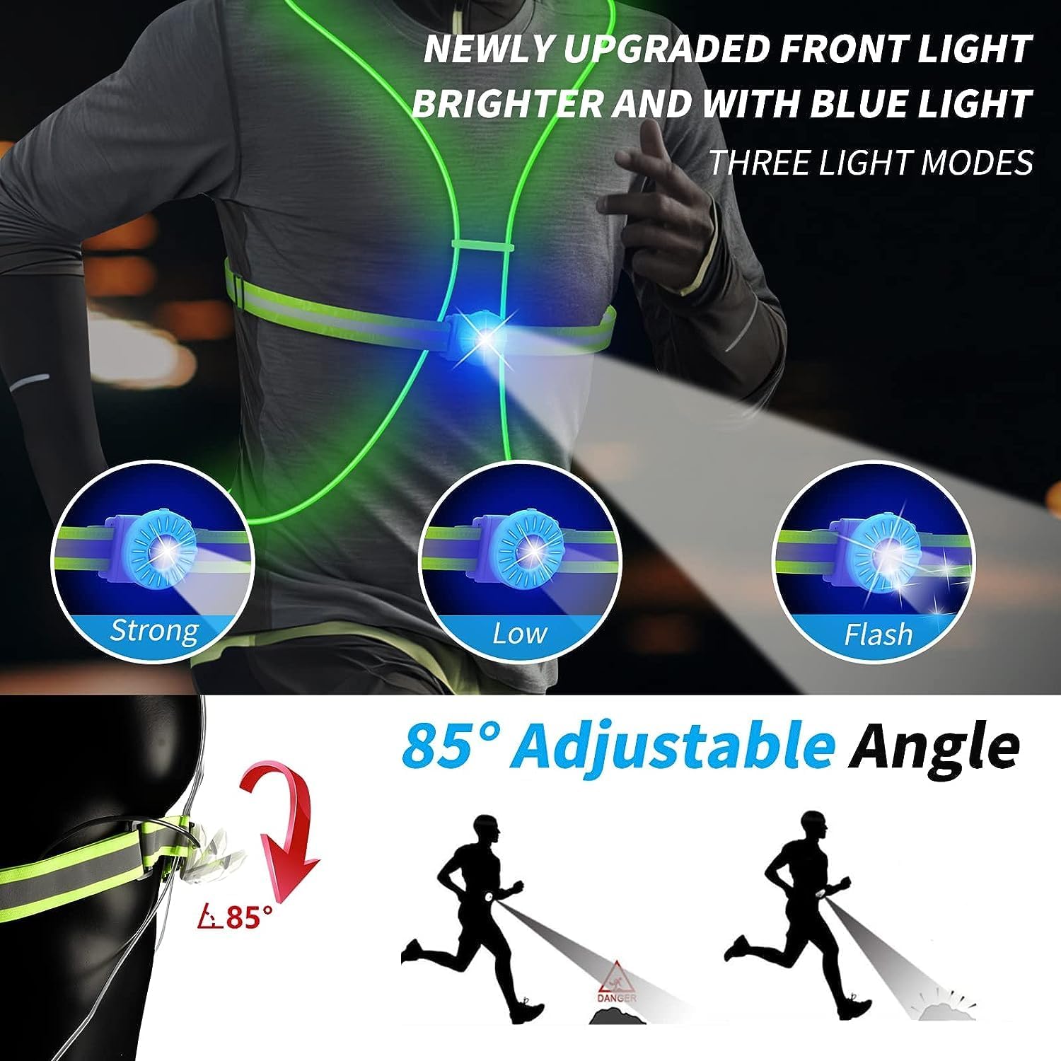 Skiennix LED Reflective Running Vest - High Visibility with Front Light for Men & Women | Ideal for Running, Cycling, Walking