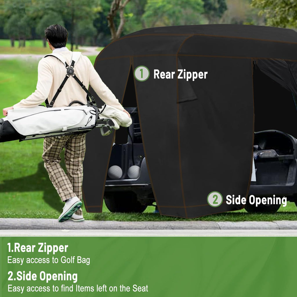 YONQIFON Golf Cart Cover 2 Passengers 420D Heavy Duty Waterproof Windproof Dustproof Universal Compatible with Club Car,EZGO,Yamaha,Golf Cart Rain Cover with Storage Bag