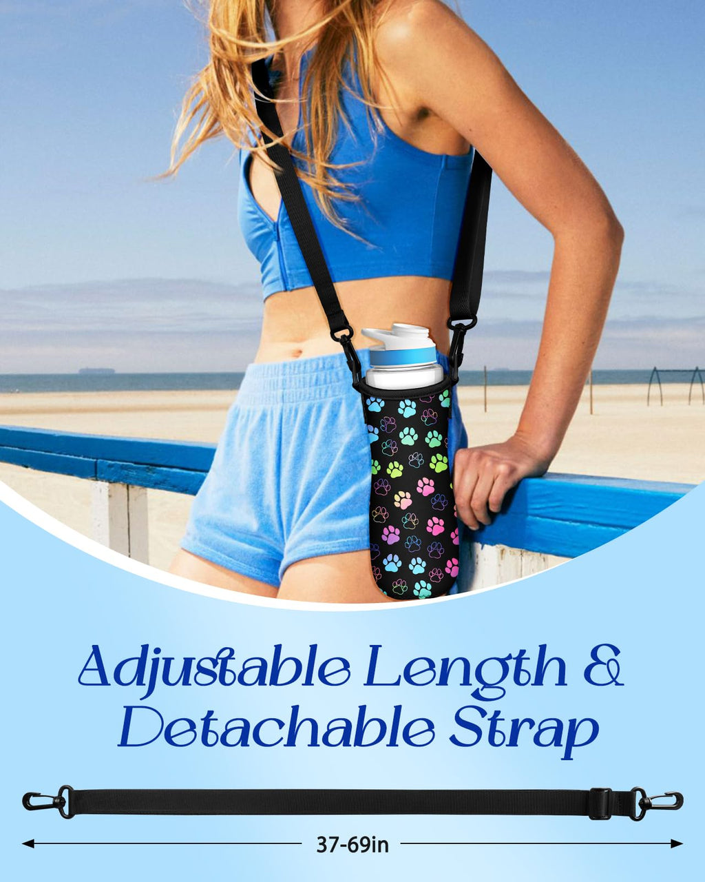 Toykee Water Bottle Sleeve for Cirkul 22 oz - Bottles Cover Holder Carrier Bag with Crossbody Shoulder Strap Dog Paw Print