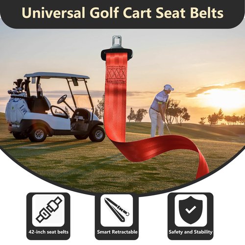 Orle Oko Retractable Golf Cart Seat Belts, Compatible with EZGO, Yamaha, Club Car DS Precedent Most Golf Cart(2 Set), for Golf Cart Frond and Rear Seats, Red