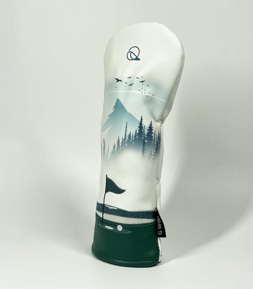 Golf Headcover for Hybrids and Fairway Woods Premium Leather Head Cover. Digitally Printed and Embroidered Design. (HC-Birdskie-Parkland-Course-Hybrid)