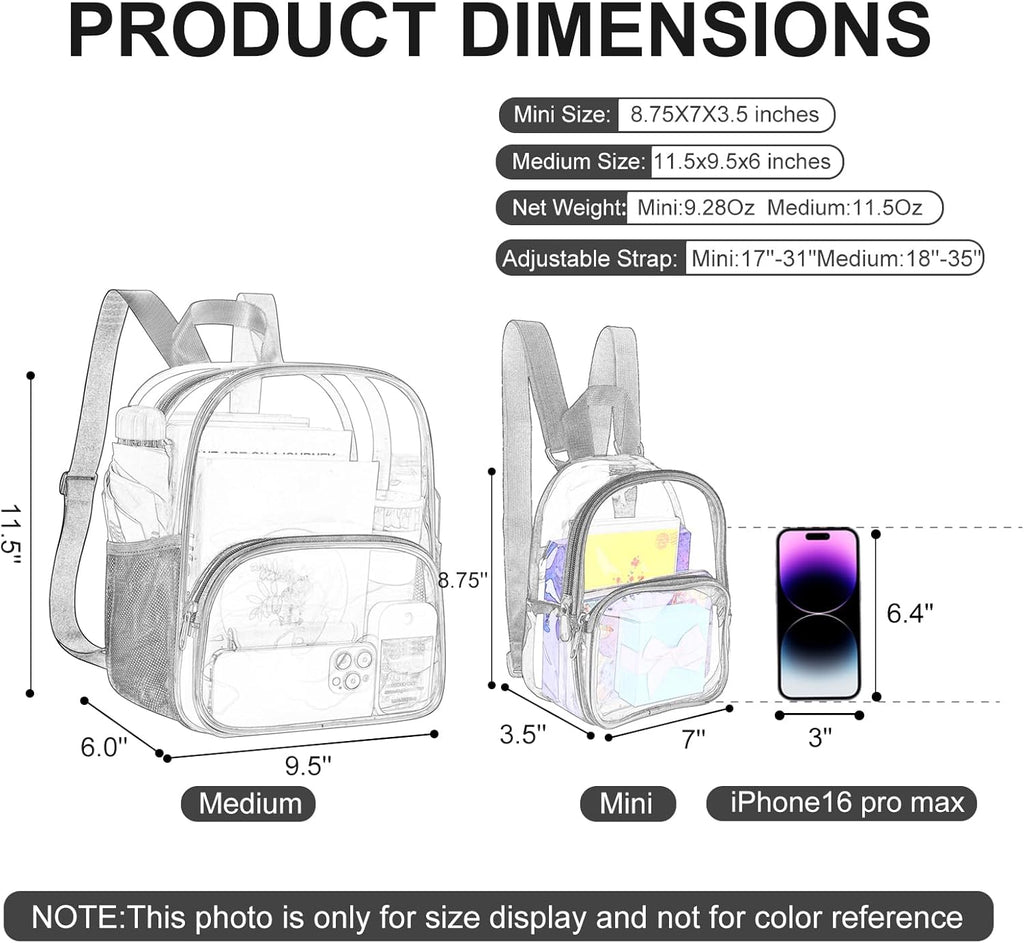 USPECLARE Clear Backpack - Stadium-Approved Small Backpack 11.5"x9.5"x6" for Concerts & Travel
