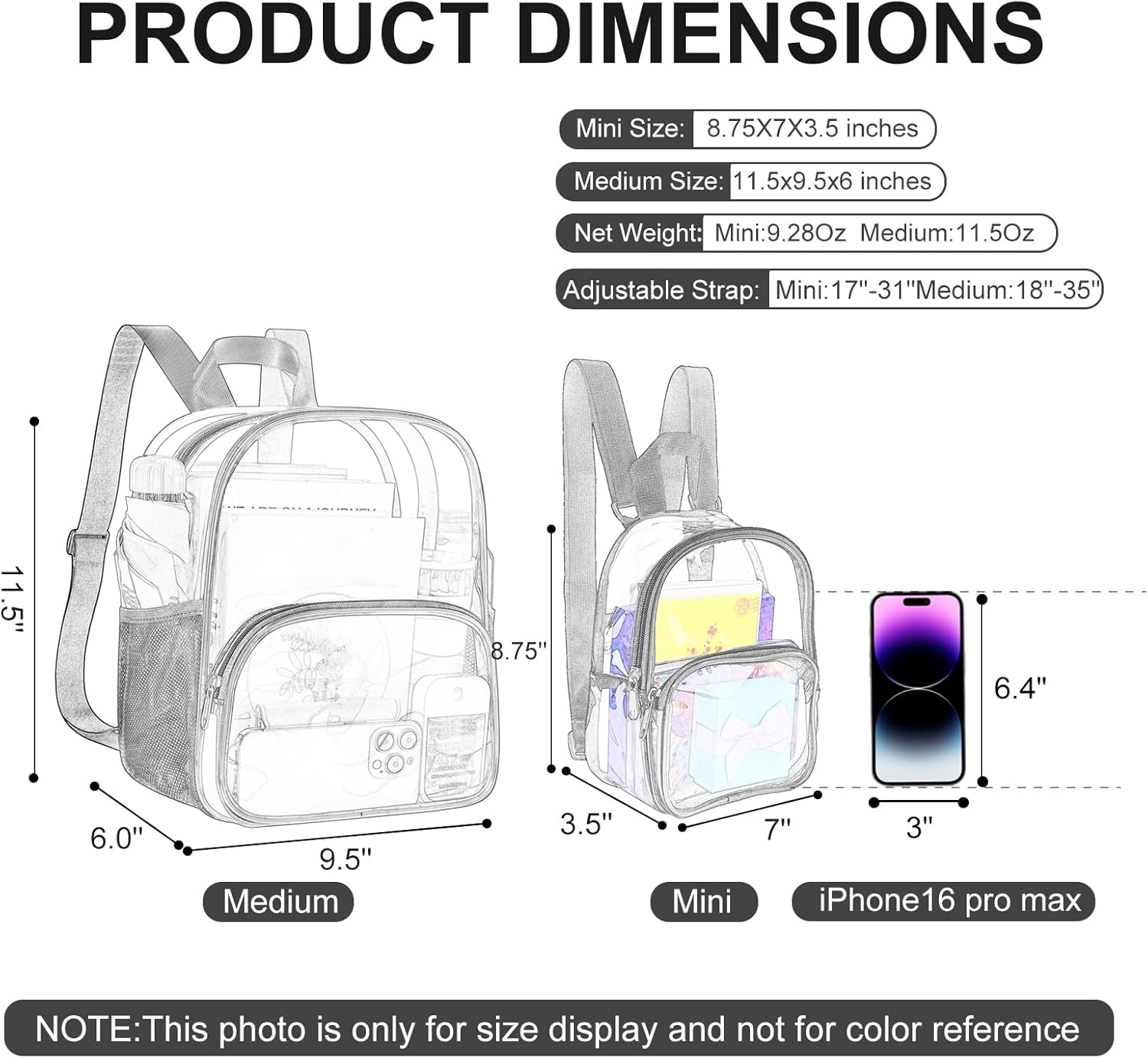 USPECLARE Clear Backpack - Stadium-Approved Small Backpack 11.5"x9.5"x6" for Concerts & Travel