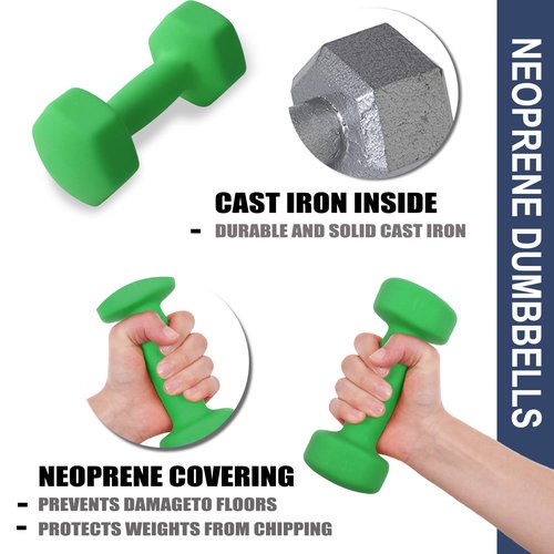 Balelinko Home Gym Equipment Workouts Strength Training Weight Loss Pilates Weights Yoga Sets Weights for Women, Men, Seniors and Youth, 6LB Green, Pair