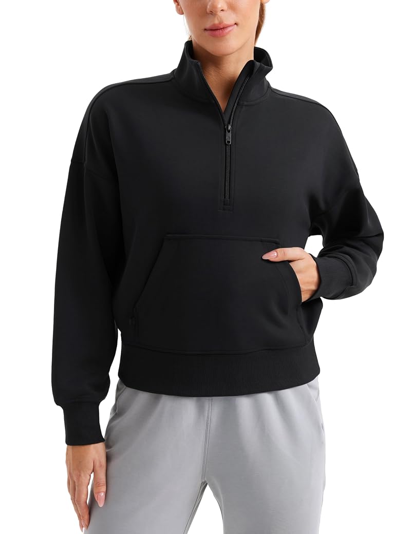 CRZ YOGA SoftAura Half Zip Sweatshirt - Black, Medium