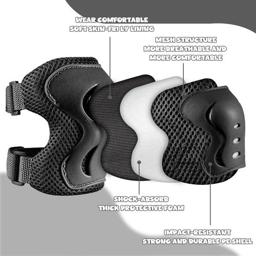 JBM Protective Gear Set - Knee Pads, Elbow Pads & Wrist Guards for Skateboarding, Cycling & BMX