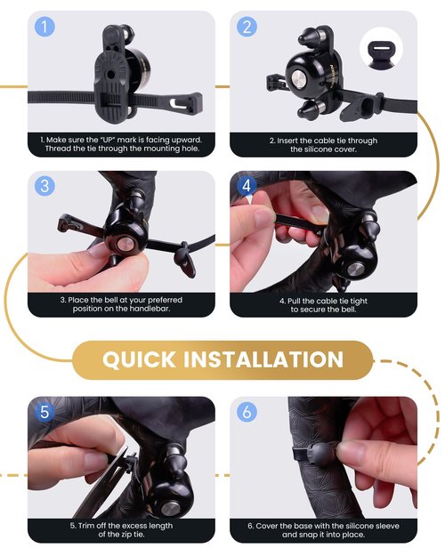 RAVEMEN Q3 Road Bike Bell, Dual-Hammer Copper Alloy Bicycle Bell for Adults Fit Handlebars up to 47mm, Lightweight for Most Grip Positions, Easy Installation
