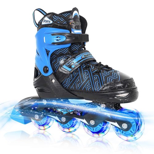Nattork Adjustable Inline Skates for Little Kids Boys with Light up Wheels - Blue Child Blade Roller Skating for Beginners Size 1 2 3 4 Ages 7 8 9 10