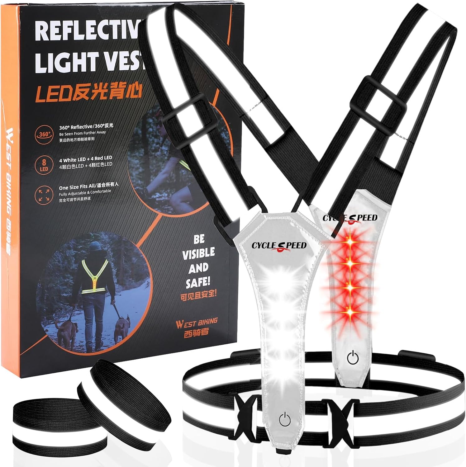 Skiennix LED Reflective Vest - High Visibility Light-Up Running Gear | USB Rechargeable & Adjustable for All Ages