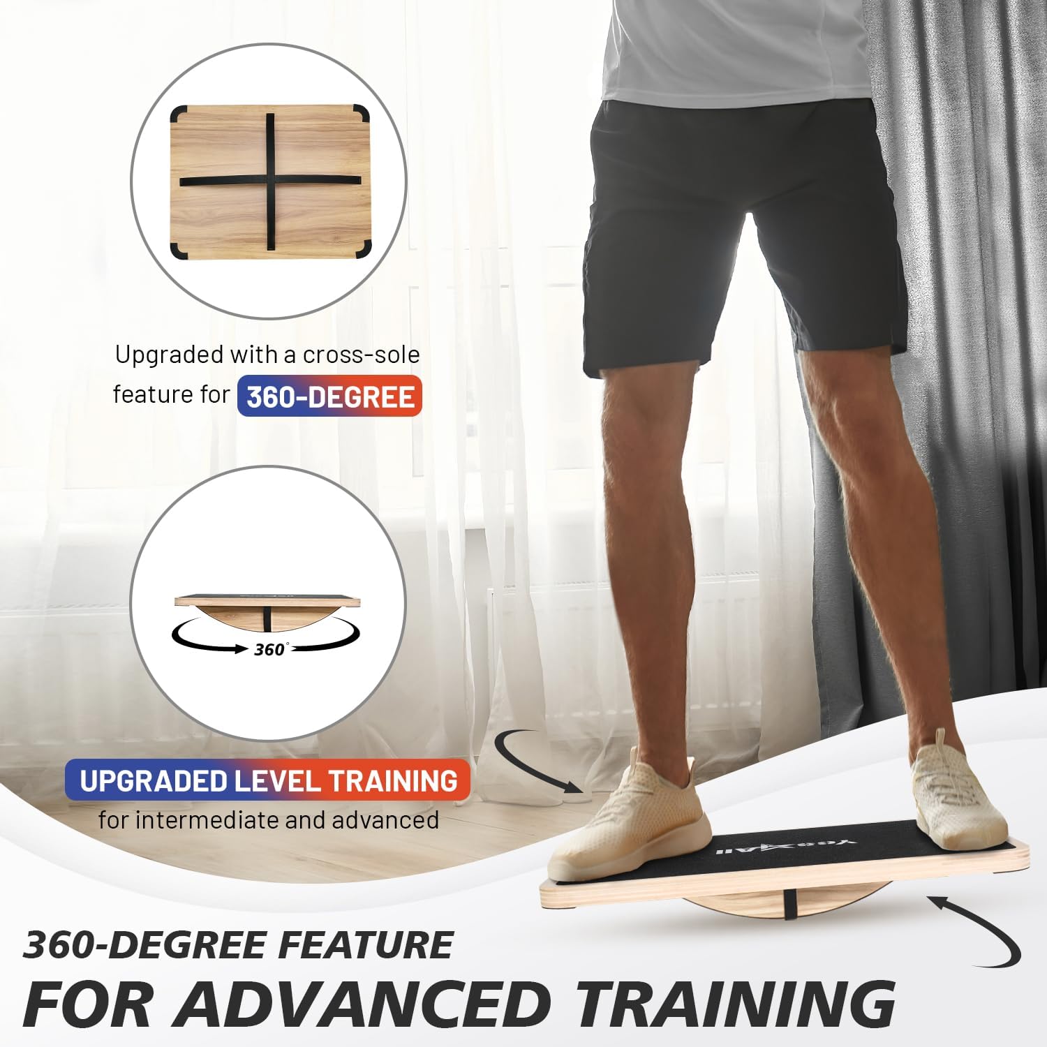 Yes4All 350LBS Professional Wooden Balance Board - Anti-Slip Wobble Board for Leg Workouts | Perfect for Standing Desks