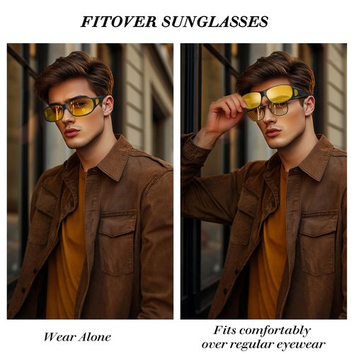 Bio-th Night Vision Driving Glasses Fit Over for Men Women,Wrap-Around With UV Protection,Cycling Golf and Fishing