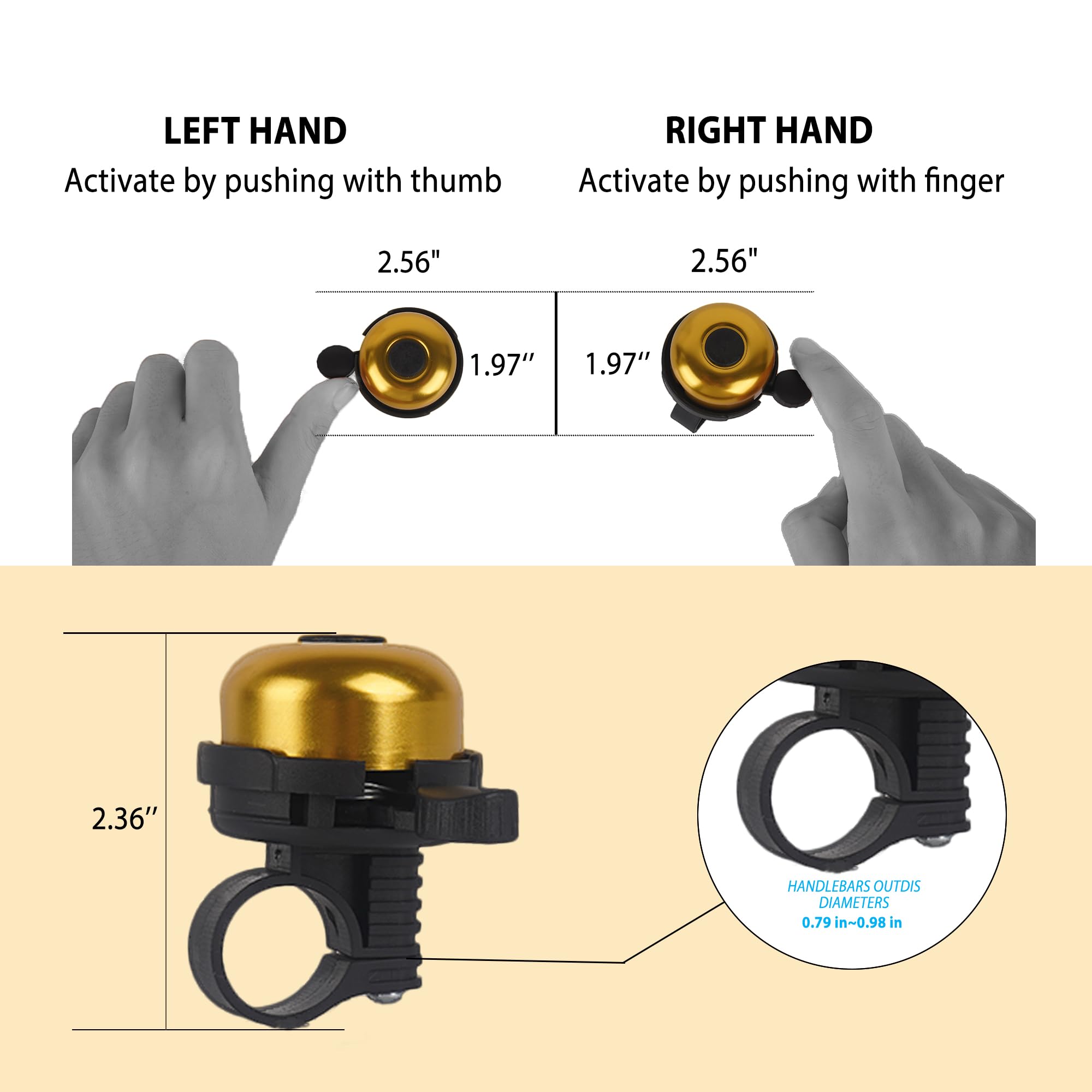 RidingRush Bike Ring Bell for Adult & Kids – Loud Clear Sound Bicycle Bell, Classic Metal Design, Easy Installation Fits Mountain, Road, Folding Bikes & Scooters