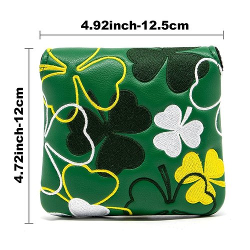 Lucky Clover Heel Shaft Golf Square Mallet Putter Cover Headcover Magnetic, Golf Club Protector for Taylormade Spider Mallet Putter