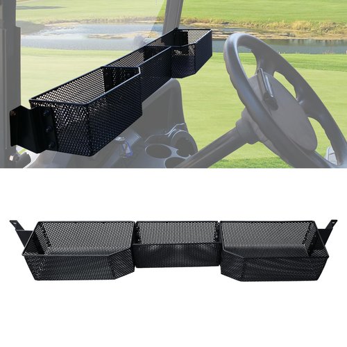 LUXEMOTO Golf Cart Inner Front Storage Basket for E-Z-GO RXV 2008+, No Drilling Combined Steel Independent Front Inner Dash Tray Storage Organizer for EZGO RXV 2008-2025 Accessories, Black