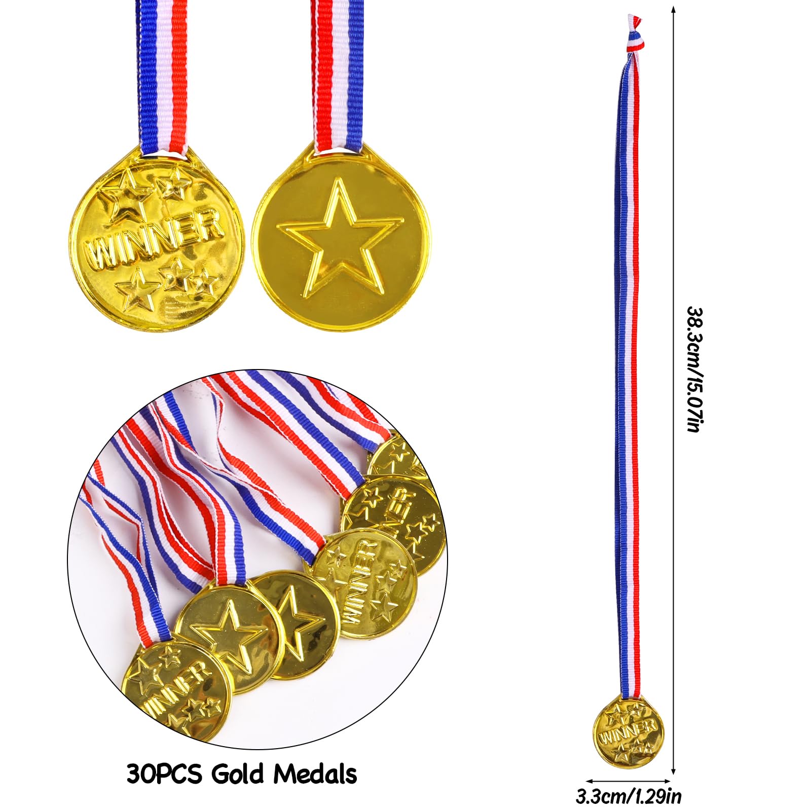 LOKIPA 30PCS Gold Medals, Plastic Medals Winner Award Medals for Sports, Games Competitions, Party Favors and Decorations