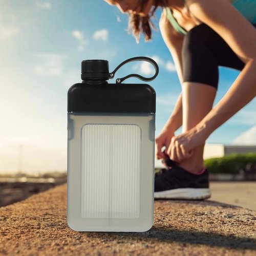 Kichvoe Portable Square Water Bottle 15Oz Lightweight Reusable Sports Flask with Leakproof Lid for Outdoor Gym Travel