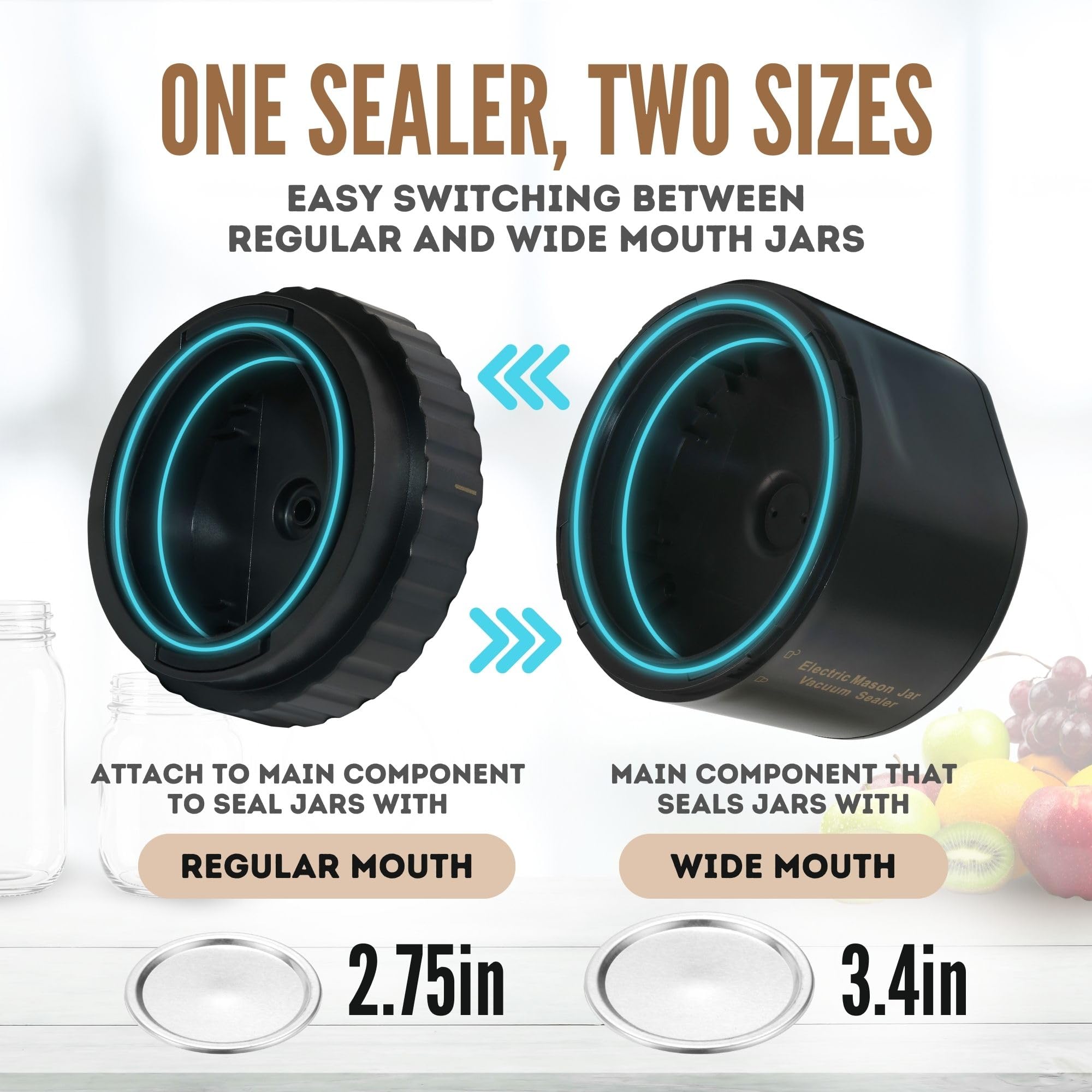All-New 2026 Electric Mason Jar Vacuum Sealer Kit – Automatic Rechargeable Sealer for Mason Jars – Includes 5 Lids (Regular & Wide Mouth), Lid Opener, & Type-C Cable – Eco-Friendly Food Preservation
