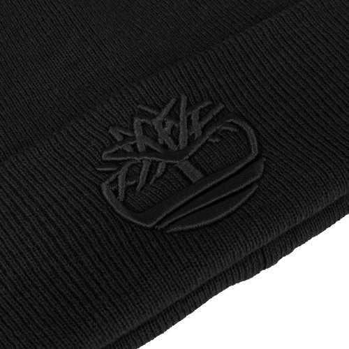 Timberland Men’s Tonal 3D Embroidery Beanie – Soft Knit Winter Hat, Raised Logo, Warm Stretch Fit for Cold Weather Wear, Black, One Size
