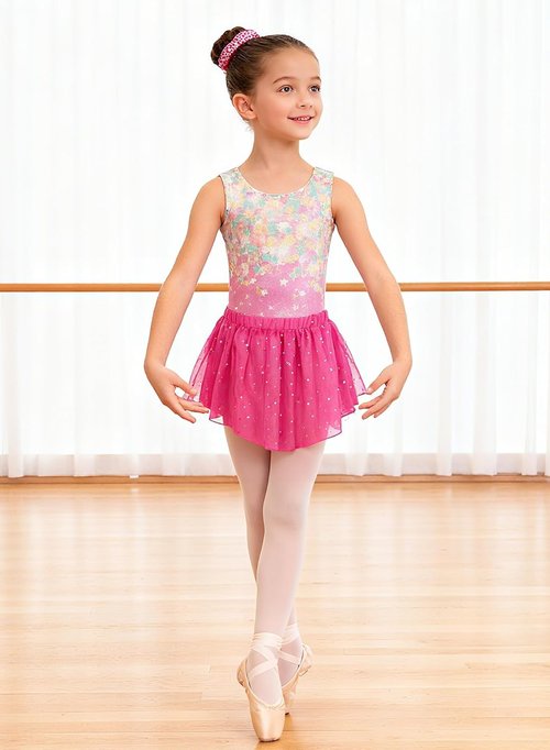Idgreatim Girls Gymnastic Leotard - Ballet Dance Dress with Removable Skirt & Hair Scrunchie | Ages 4-11