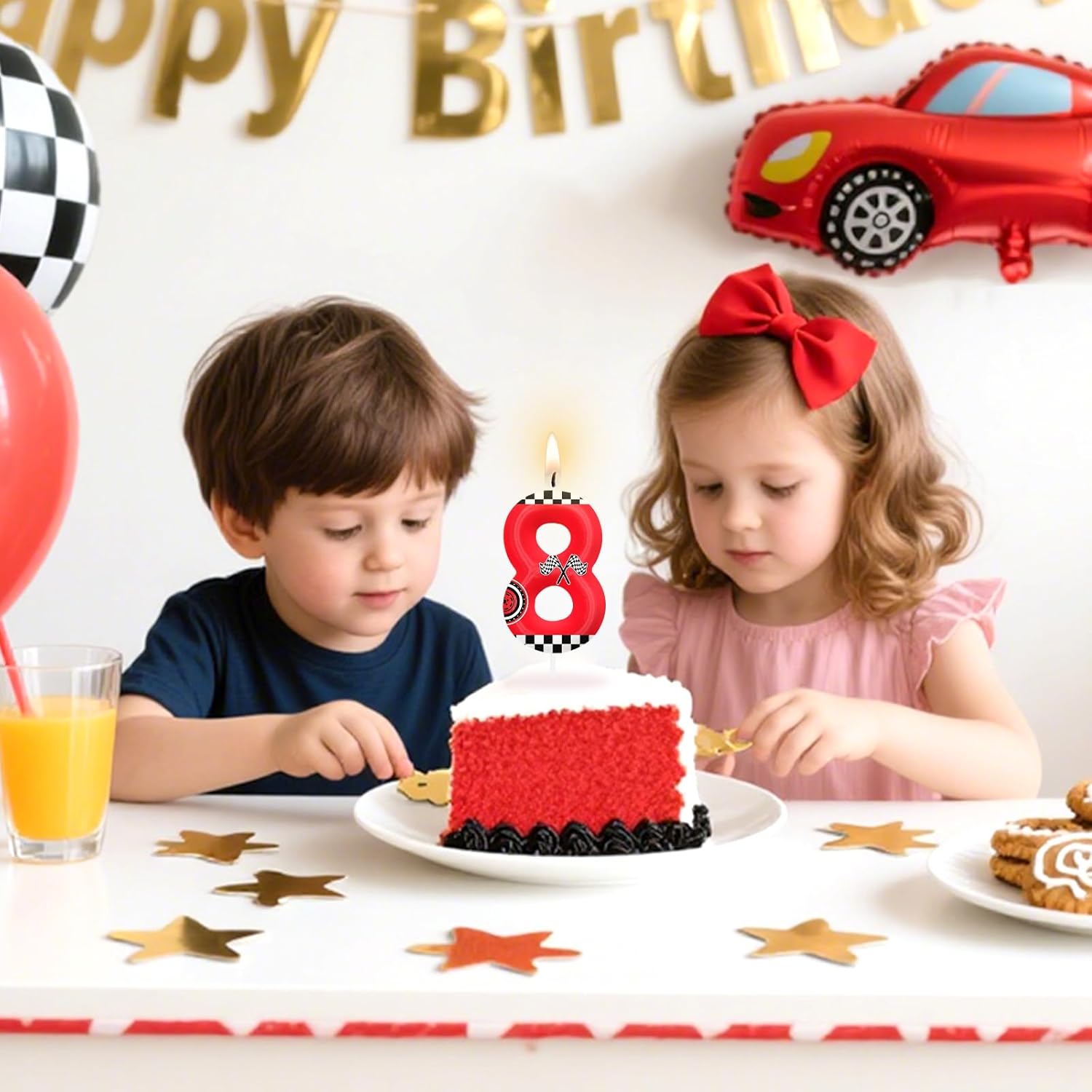 Red Number 3 Birthday Candles - Racing Cars Themed Cake Topper for Boys & Girls Party Decor