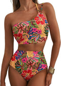 Herseas Women's High Waisted Bikini Set - One Shoulder Floral Print | Tummy Control 2-Piece Swimsuit