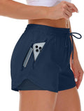 Mancreda Women's Running Shorts - Elastic Athletic Gym Shorts with 3 Zipper Pockets | Perfect for Yoga