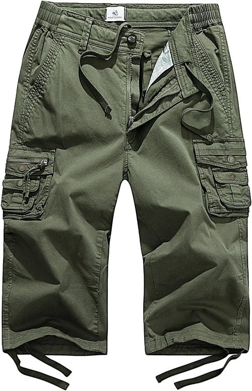 Foursteeds Women's Mid Rise Cargo Capris - Elastic Waist, Multi Pocket Tactical Hiking Pants