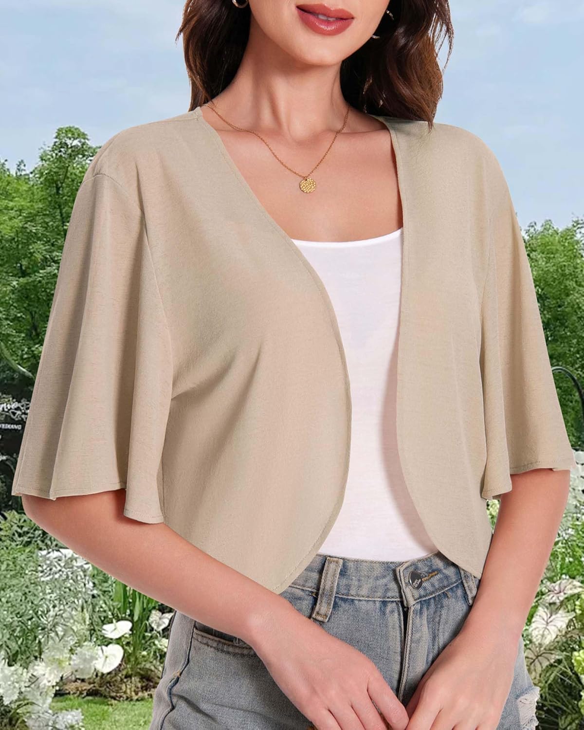 Skiennix Women’s Bolero Shrug Cardigan - Sheer Open Front Short Sleeve Kimono for Evening Wear
