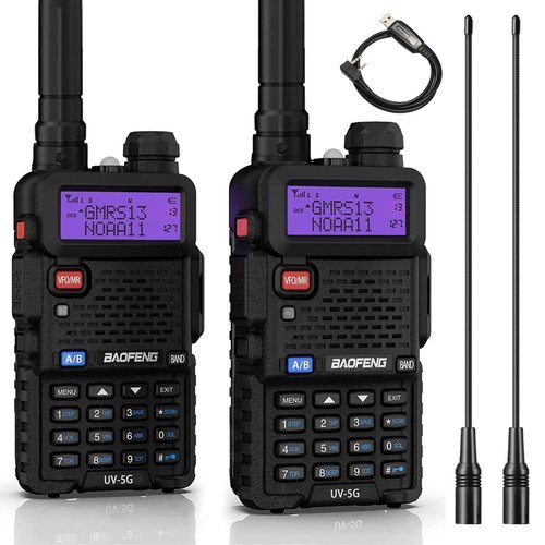 BAOFENG UV-5G (UV-5X) GMRS Handheld Radio, Long Range Rechargeable Two Way Radio for Adults NOAA Weather Receiver & Scanner, with Two 15.5" High Gain Antenna & Programming Cable Support Chirp, 2 Pack