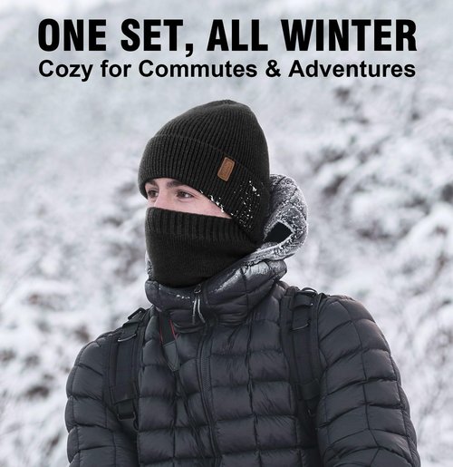 Wmcaps Fleece Lined Beanie & Neck Warmer Gift Set for Men – Windproof Winter Hat and Scarf, Soft Thermal Cold Weather Gear for Skiing, Hiking, Outdoor Work