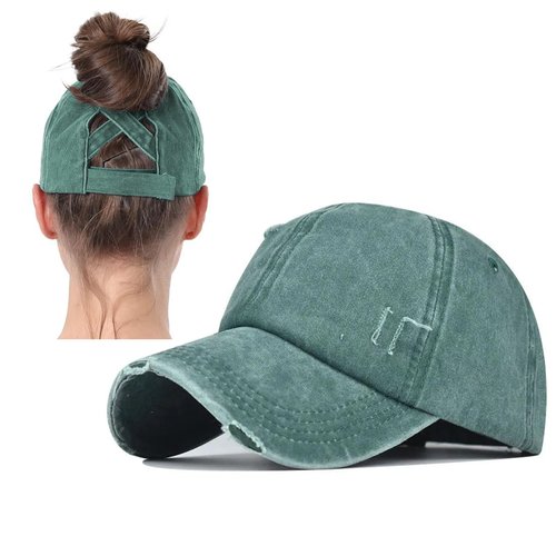 2 Packs Distressed Ponytail Hat for Women Criss Cross Hat Baseball Cap Pony Tail Caps High Bun